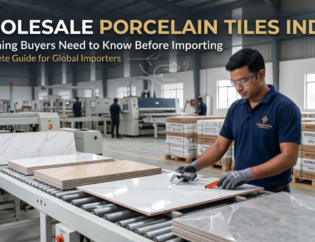 Wholesale porcelain tiles India displayed in a modern showroom with polished and matte tile collections